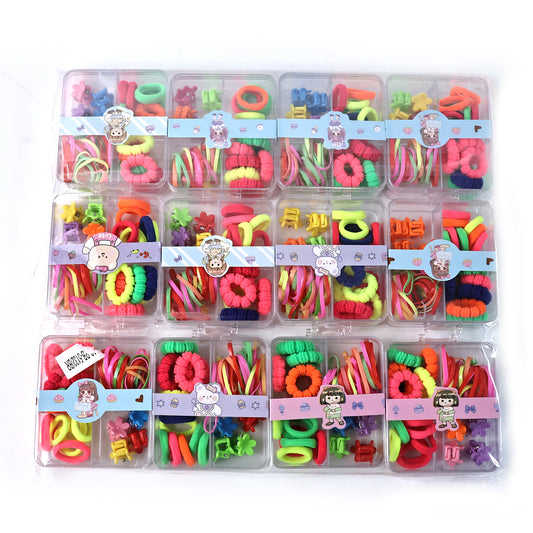 Kids Hair Bands Rubber Bands  Cute Hair Clips In Storage Box (Mix Design  1 Set)